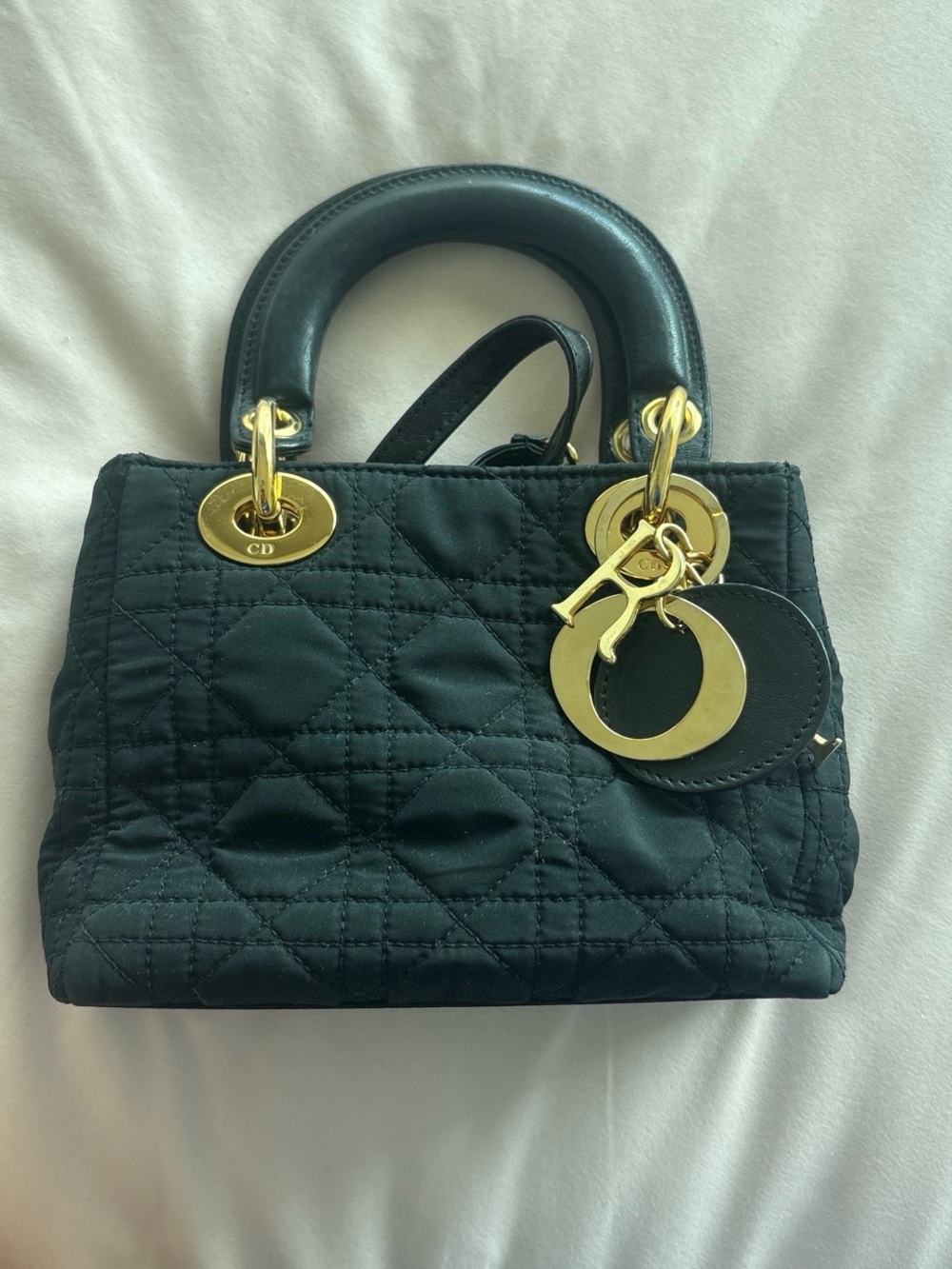 Dior Black Quilted Mini Satchel with Gold Hardware Charms